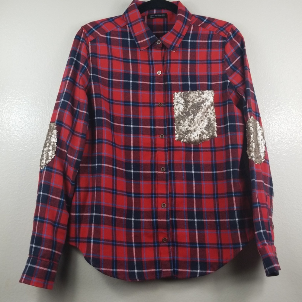 Si Style Dot Com Plaid and Sequin Flannel